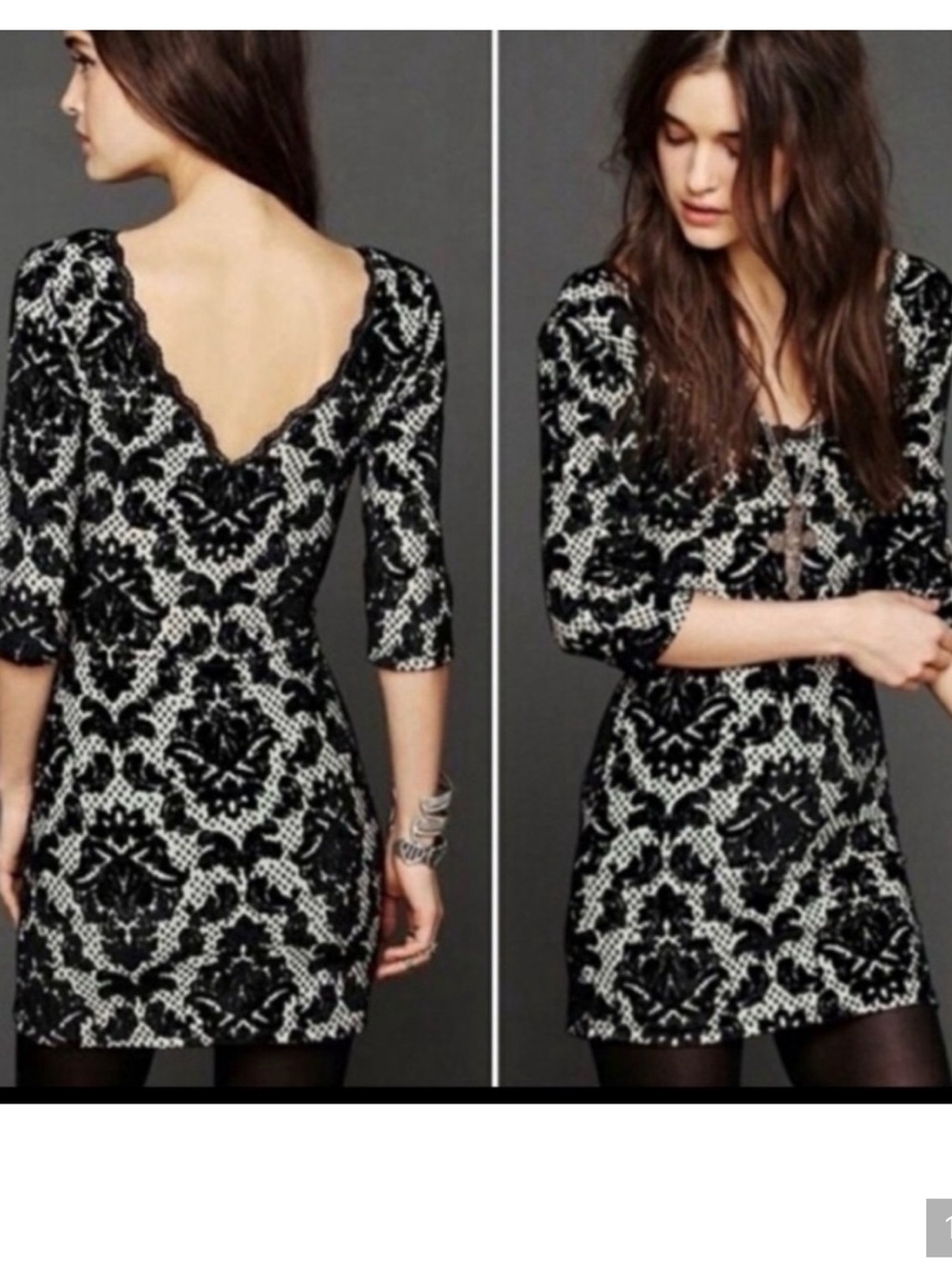 Free People Women's Fair Maiden Velvet Bodycon Black/Cream Size Small
